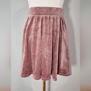 Pink Rose Velvet Pleated A-Line Skirt Elastic Waist Blush Pink Ultra Soft Size S